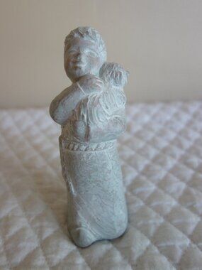 Vntg 2001 ISABEL BLOOM Greenish Hue Concrete Art Figurine Angel Boy w/ Dog